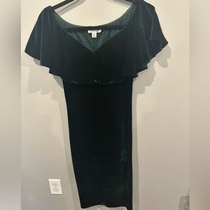 Emerald green velvet dress.